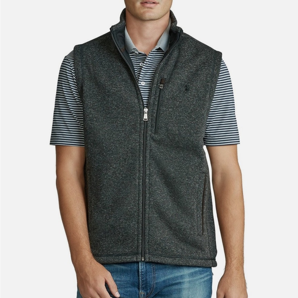 Ralph Lauren Polo Fleece Mockneck Vest - Black Marl Heather - Size Medium